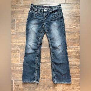 Y2K Hydraulic Dark Blue Wash Straight Leg Jeans 2000s 90s Sequins Mid/Rise